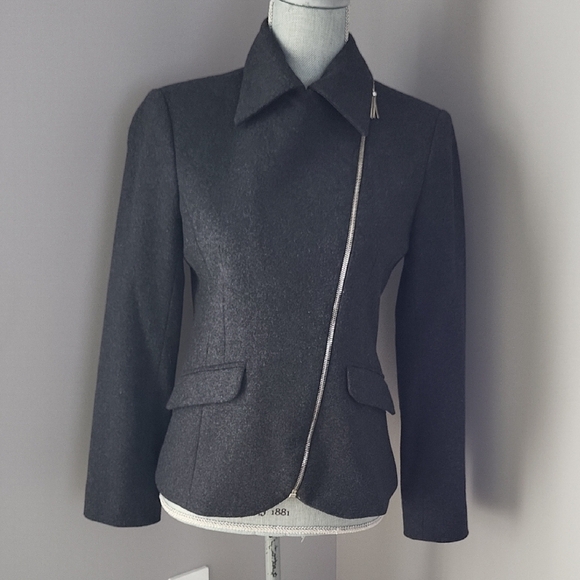 Franco Mirabelli Jackets & Blazers - Franco Mirabelli Gray Jacket with Asymmetrical Zipper